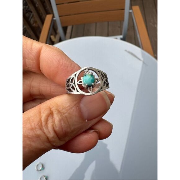 Ring, Turquoise and Sterling Silver Ring, Celtic Design, NEW, size 8.5, Handmade - Picture 1 of 9
